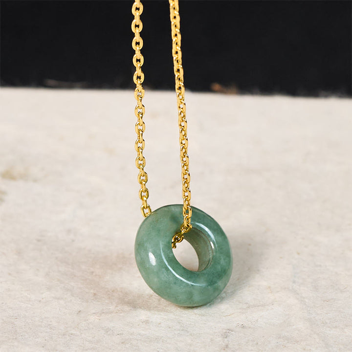 Buddha Stones Collier pendentif porte-bonheur en jade vert, boucle de paix et abaque - Jade naturel (la couleur et la taille peuvent varier) - Doré - image 1
