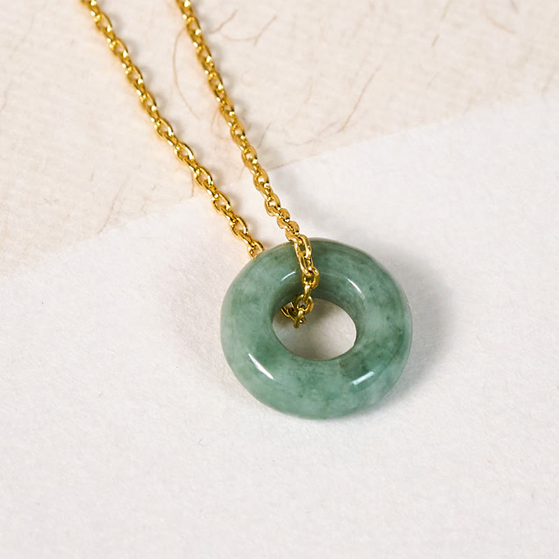 Buddha Stones Collier pendentif porte-bonheur en jade vert, boucle de paix et abaque - image 3