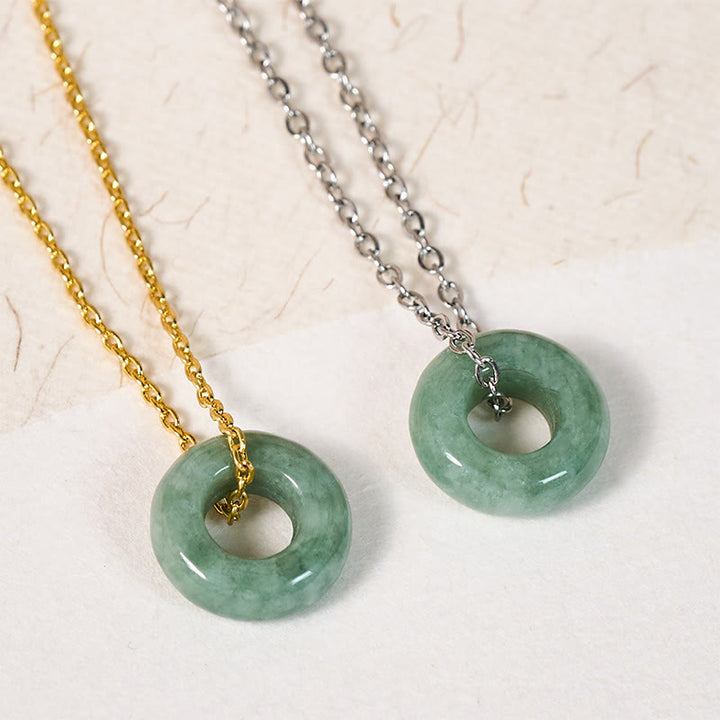 Buddha Stones Collier pendentif porte-bonheur en jade vert, boucle de paix et abaque - image 15