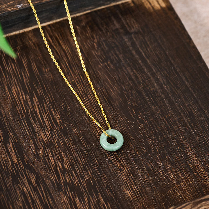 Buddha Stones Collier pendentif porte-bonheur en jade vert, boucle de paix et abaque - image 4