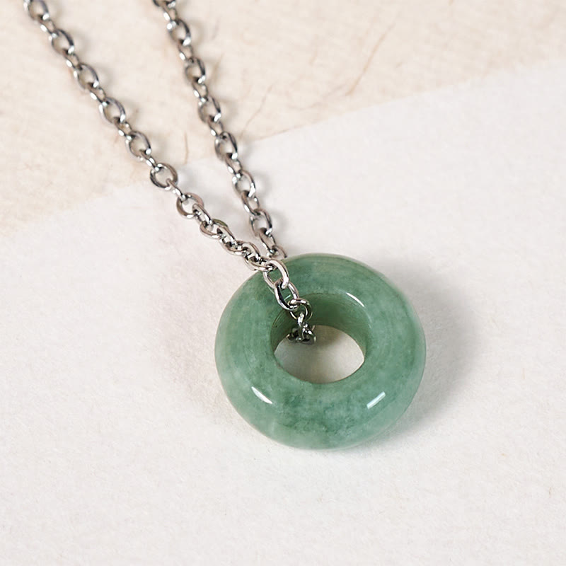 Buddha Stones Collier pendentif porte-bonheur en jade vert, boucle de paix et abaque - image 10