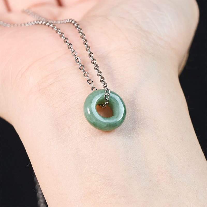 Buddha Stones Collier pendentif porte-bonheur en jade vert, boucle de paix et abaque - image 12