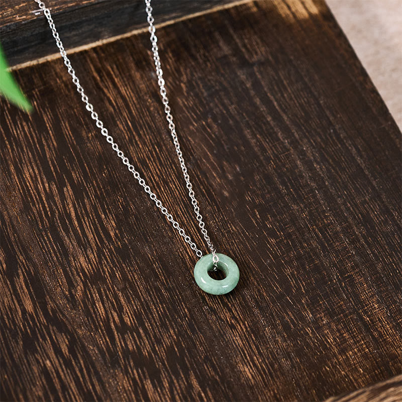 Buddha Stones Collier pendentif porte-bonheur en jade vert, boucle de paix et abaque - image 11