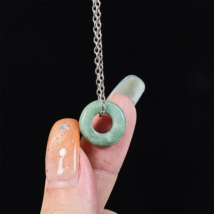 Buddha Stones Collier pendentif porte-bonheur en jade vert, boucle de paix et abaque - image 13