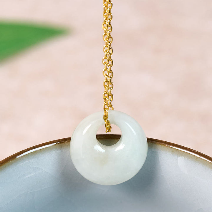 Buddha Stones Collier pendentif porte-bonheur en jade à boucle ronde - Jade naturel (la couleur et la taille peuvent varier) - Doré - image 0