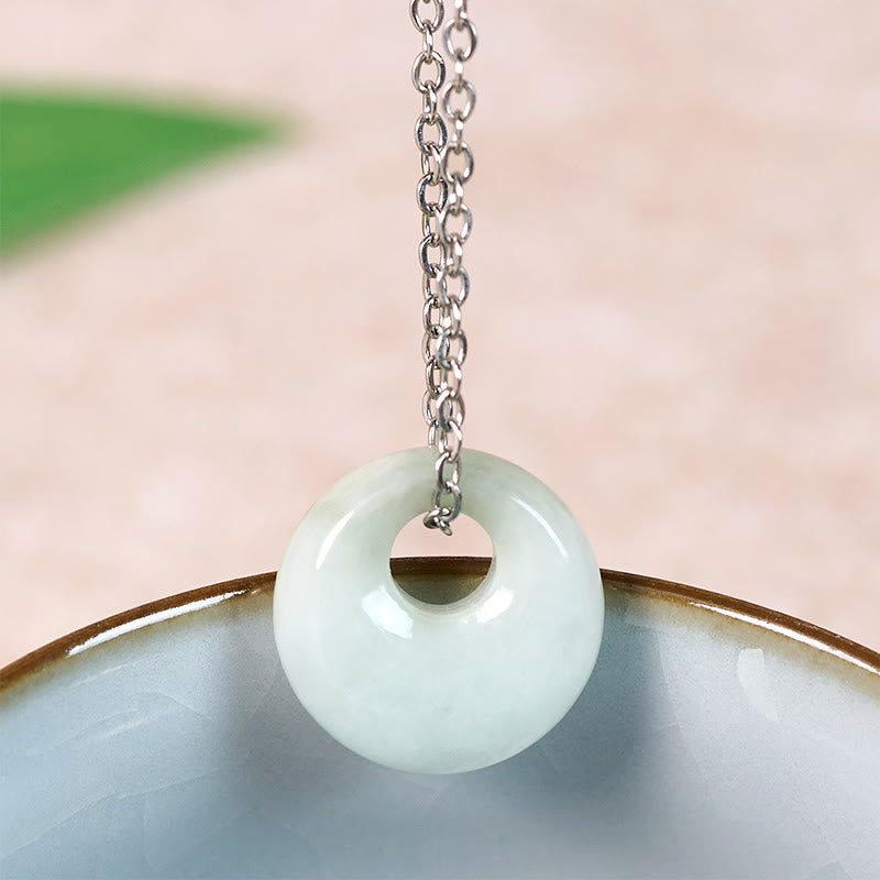 Buddha Stones Collier pendentif porte-bonheur en jade à boucle ronde - Jade naturel (la couleur et la taille peuvent varier) - Argent - image 7