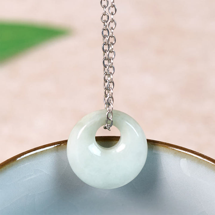 Buddha Stones Collier pendentif porte-bonheur en jade à boucle ronde - Jade naturel (la couleur et la taille peuvent varier) - Argent - image 7