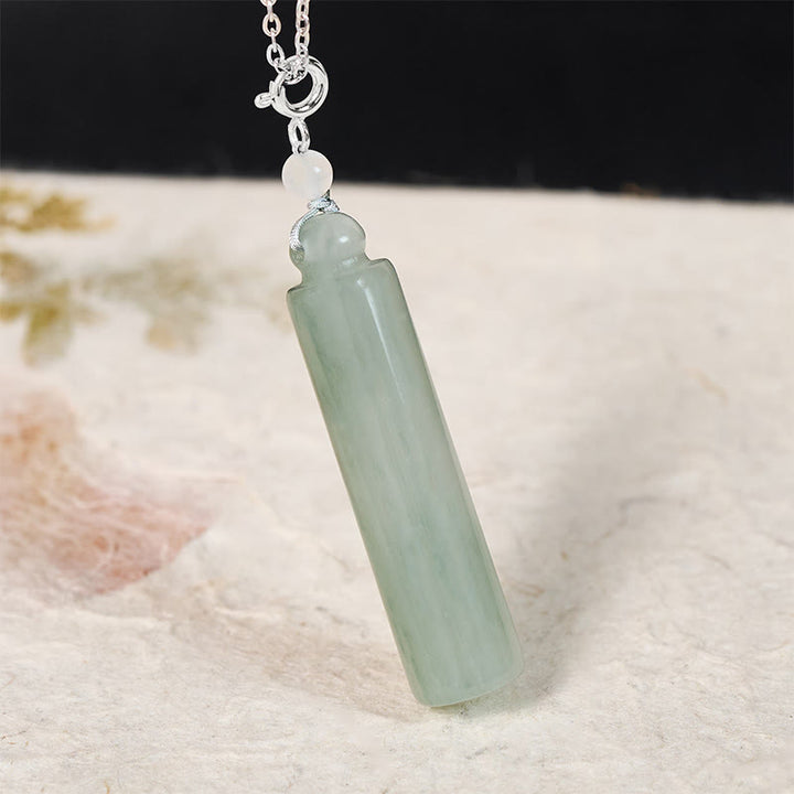 Buddha Stones Pendentif porte-bonheur en jade à motif cylindrique - Argent - Jade naturel (la couleur et la taille peuvent varier) - image 9