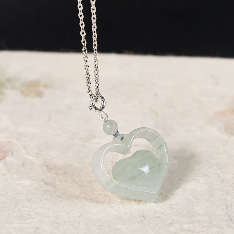 Buddha Stones Pendentif collier en jade en forme de cœur creux, symbole d'abondance et d'amour - image 8
