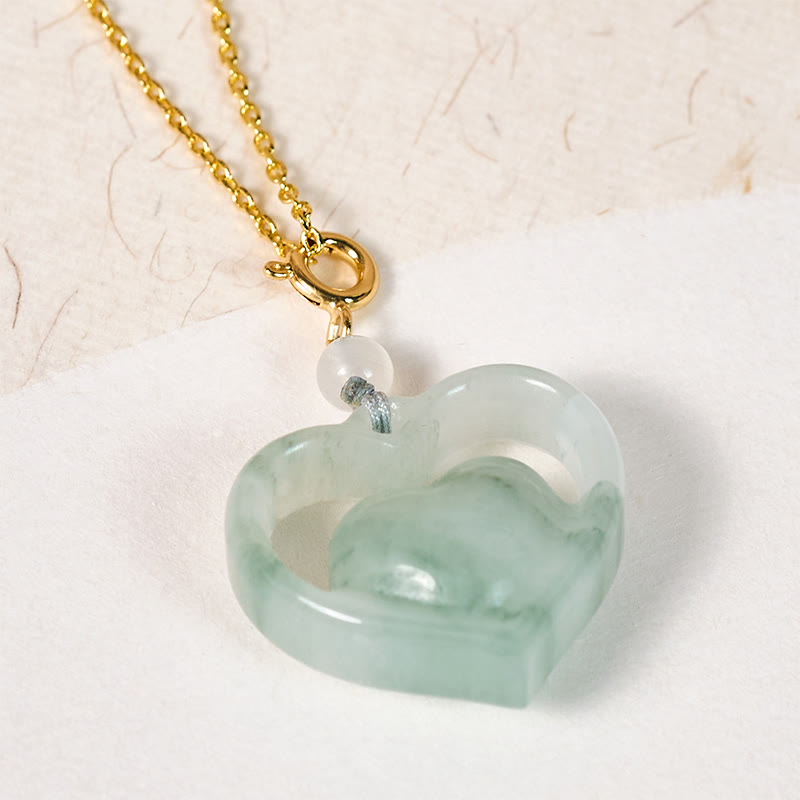 Buddha Stones Pendentif collier en jade en forme de cœur creux, symbole d'abondance et d'amour - image 2
