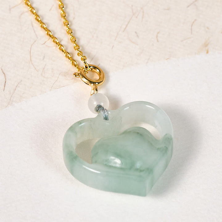 Buddha Stones Pendentif collier en jade en forme de cœur creux, symbole d'abondance et d'amour - image 2
