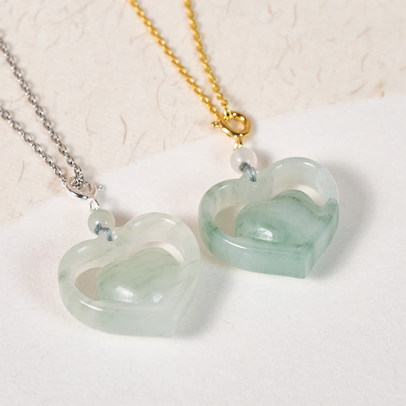 Buddha Stones Pendentif collier en jade en forme de cœur creux, symbole d'abondance et d'amour - image 13