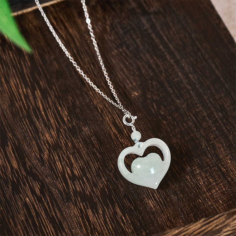 Buddha Stones Pendentif collier en jade en forme de cœur creux, symbole d'abondance et d'amour - image 10