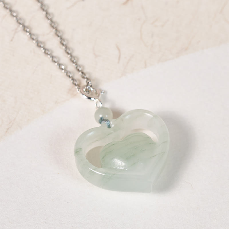Buddha Stones Pendentif collier en jade en forme de cœur creux, symbole d'abondance et d'amour - image 9