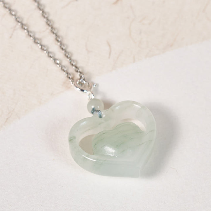 Buddha Stones Pendentif collier en jade en forme de cœur creux, symbole d'abondance et d'amour - image 9