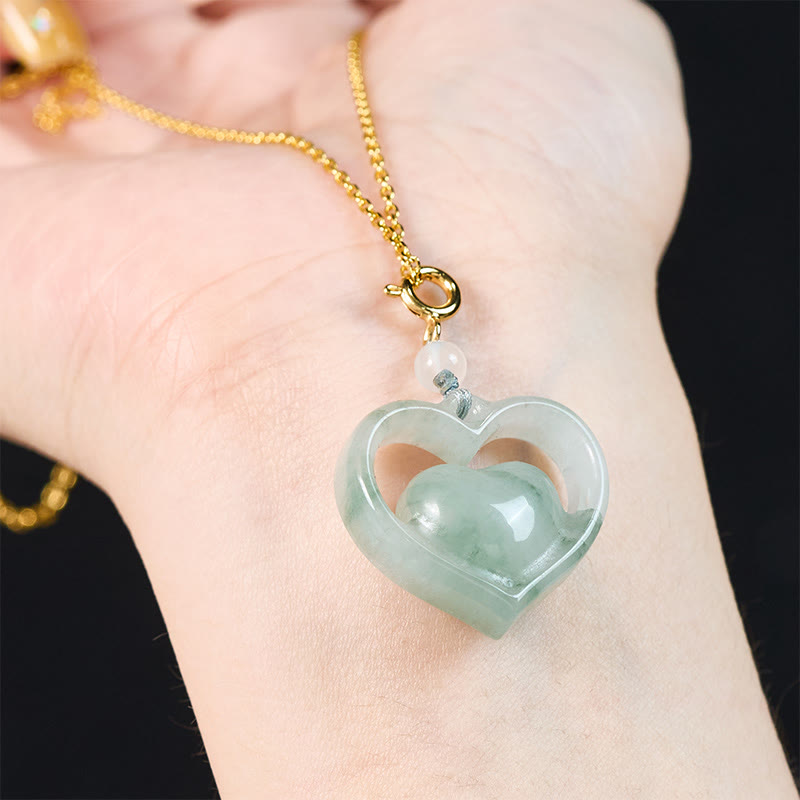 Buddha Stones Pendentif collier en jade en forme de cœur creux, symbole d'abondance et d'amour - image 5