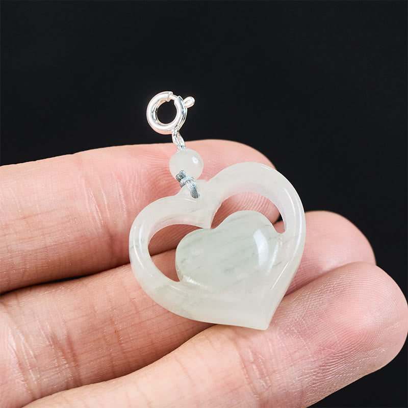 Buddha Stones Pendentif collier en jade en forme de cœur creux, symbole d'abondance et d'amour - image 12