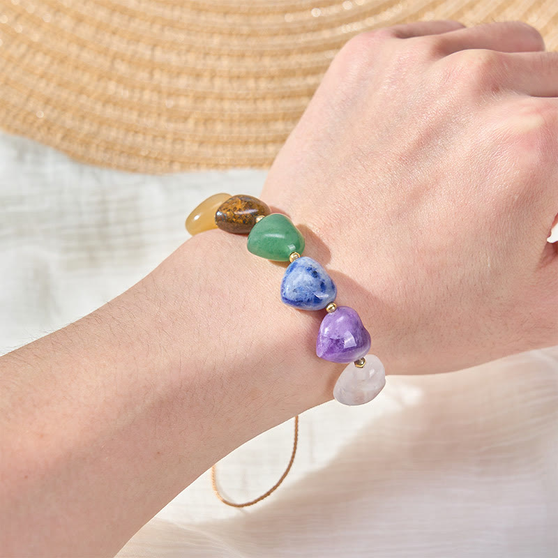 Buddha Stones Bracelet tressé en cristal coloré en forme de cœur, agate rouge, améthyste et aventurine verte, symbole de confiance - image 4