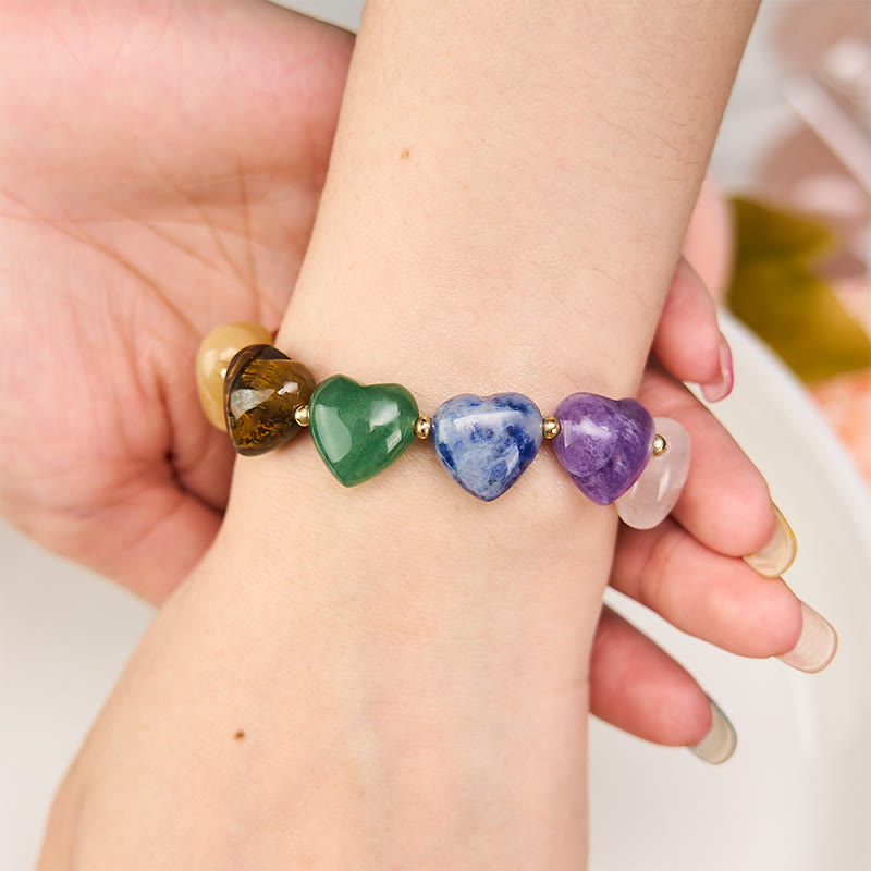 Buddha Stones Bracelet tressé en cristal coloré en forme de cœur, agate rouge, améthyste et aventurine verte, symbole de confiance - image 5