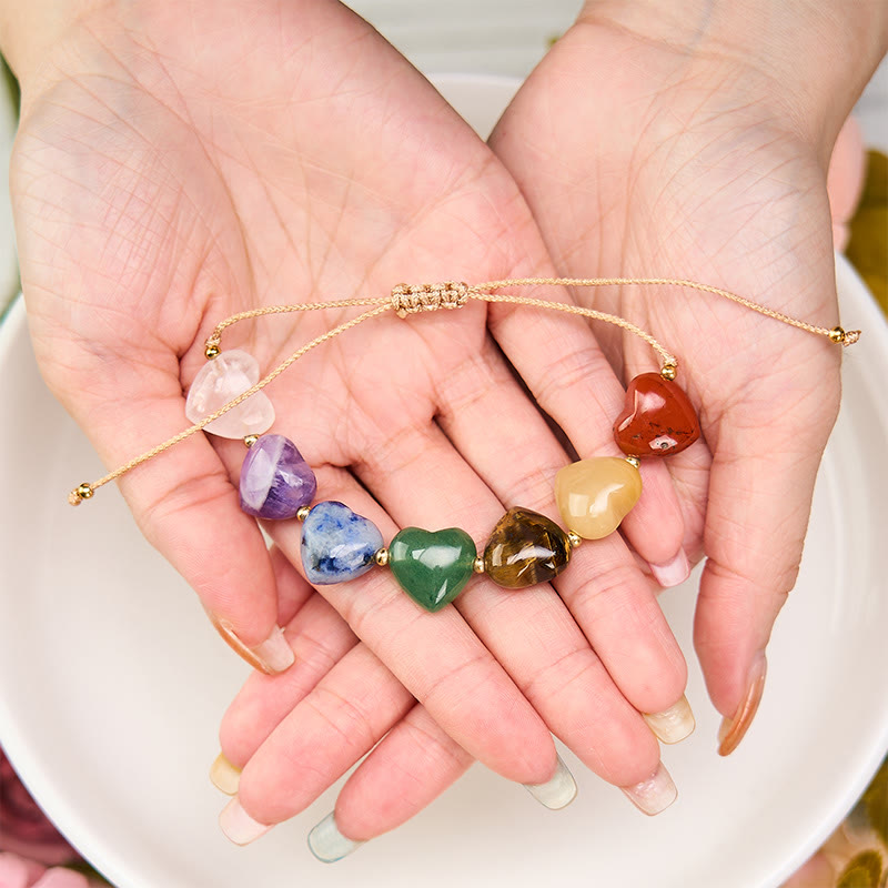 Buddha Stones Bracelet tressé en cristal coloré en forme de cœur, agate rouge, améthyste et aventurine verte, symbole de confiance - image 6