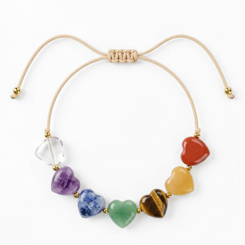 Buddha Stones Bracelet tressé en cristal coloré en forme de cœur, agate rouge, améthyste et aventurine verte, symbole de confiance - image 1