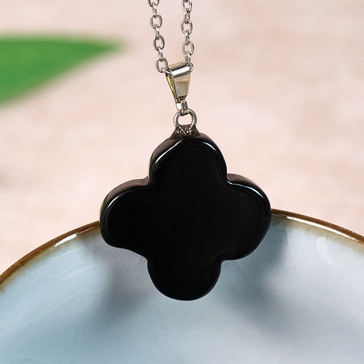 Buddha Stones Collier pendentif porte-bonheur en cristal vert, aventurine, obsidienne noire, œil de tigre et fleur de prunier. Divers cristaux, aventurine verte, obsidienne noire, œil de tigre et fleur de prunier. - Obsidienne noire (naturelle – légères irrégularités) - image 7
