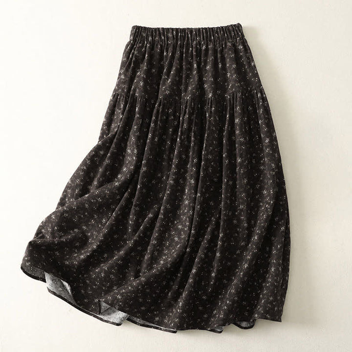 Buddha Stones Jupes fleuries marron à petits motifs, style vintage printemps, pour femmes - Noir - US6，UK/AU10，EU38 (XL) - image 7