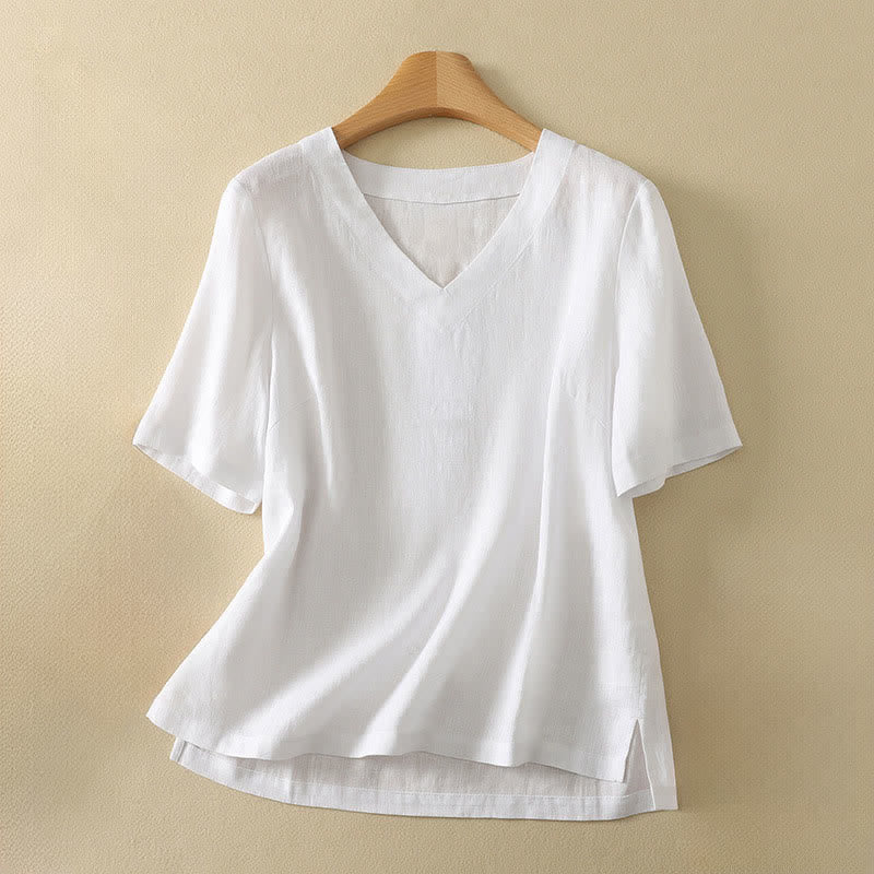 Buddha Stones T-shirts d'été minimalistes à col en V, unis, à manches courtes pour femmes - Blanc - US8-10，UK/AU12-14，EU40-42 (2XL) - image 10