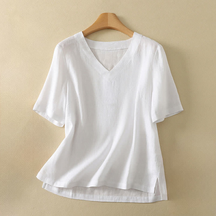 Buddha Stones T-shirts d'été minimalistes à col en V, unis, à manches courtes pour femmes - Blanc - US8-10，UK/AU12-14，EU40-42 (2XL) - image 10