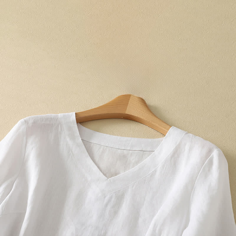 Buddha Stones T-shirts d'été minimalistes à col en V, unis, à manches courtes pour femmes - image 12