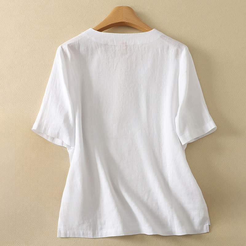 Buddha Stones T-shirts d'été minimalistes à col en V, unis, à manches courtes pour femmes - image 11