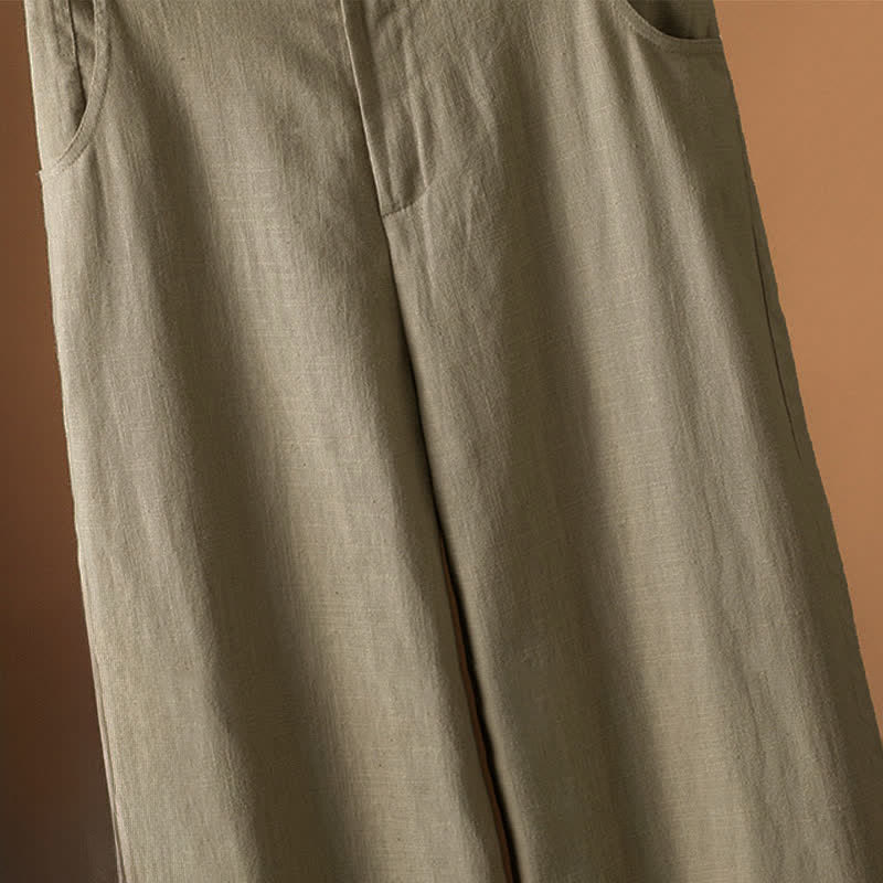 Buddha Stones Pantalon harem minimaliste d'été à boutons pour femme, uni, avec poches - image 4