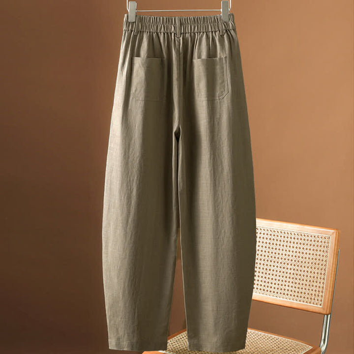 Buddha Stones Pantalon harem minimaliste d'été à boutons pour femme, uni, avec poches - image 1