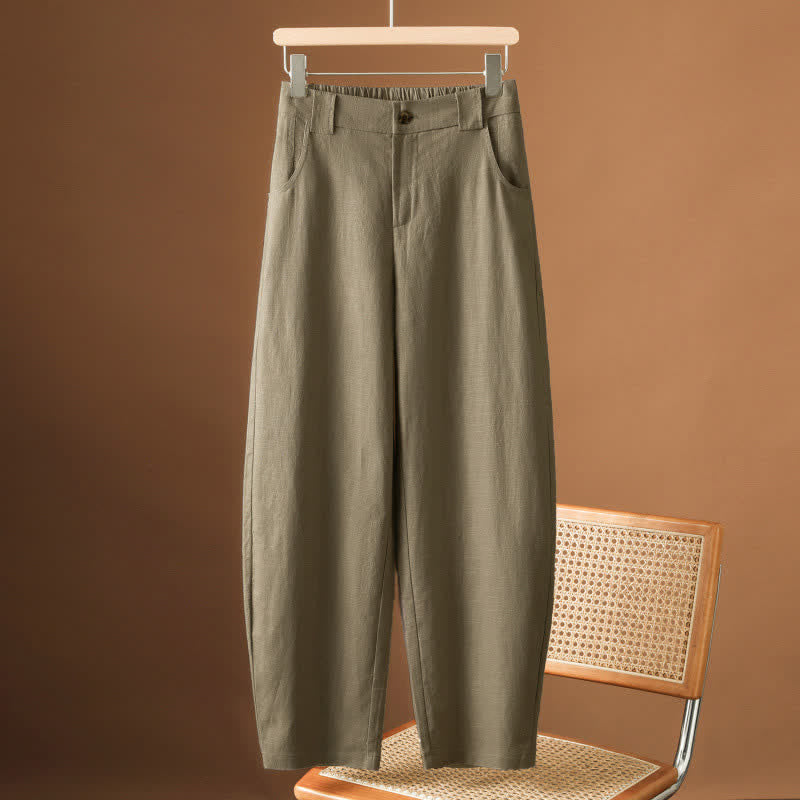 Buddha Stones Pantalon harem minimaliste d'été à boutons pour femme, uni, avec poches - DarkKhaki - US8-10，UK/AU12-14，EU40-42 (2XL) - image 0