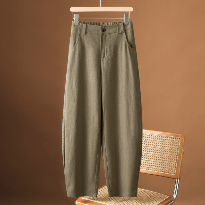 Buddha Stones Pantalon harem minimaliste d'été à boutons pour femme, uni, avec poches - DarkKhaki - US8-10，UK/AU12-14，EU40-42 (2XL) - image 0