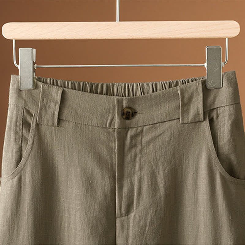 Buddha Stones Pantalon harem minimaliste d'été à boutons pour femme, uni, avec poches - image 5