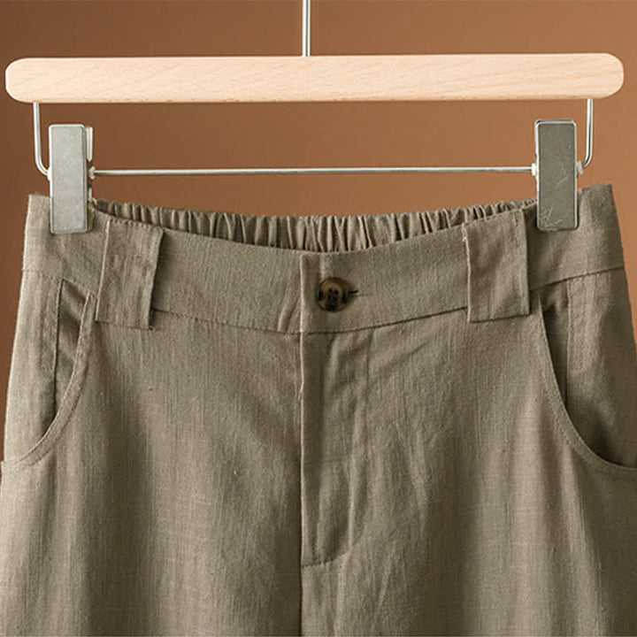Buddha Stones Pantalon harem minimaliste d'été à boutons pour femme, uni, avec poches - image 5