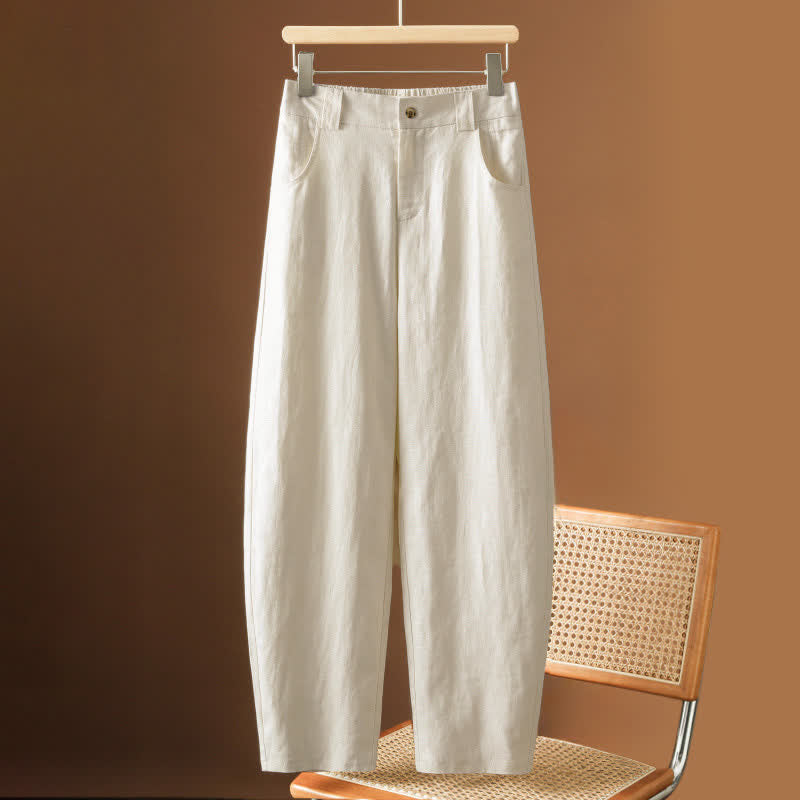 Buddha Stones Pantalon harem minimaliste d'été à boutons pour femme, uni, avec poches - Ivoire - US8-10，UK/AU12-14，EU40-42 (2XL) - image 9
