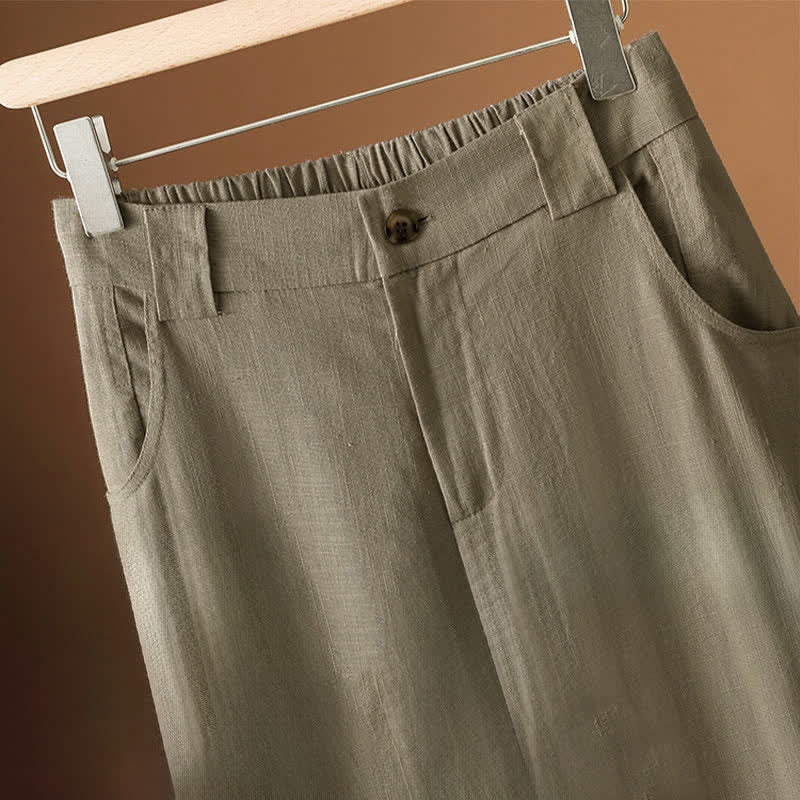 Buddha Stones Pantalon harem minimaliste d'été à boutons pour femme, uni, avec poches - image 2