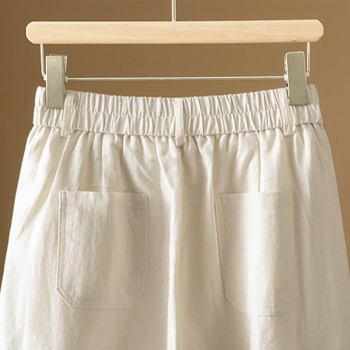 Buddha Stones Pantalon harem minimaliste d'été à boutons pour femme, uni, avec poches - image 11