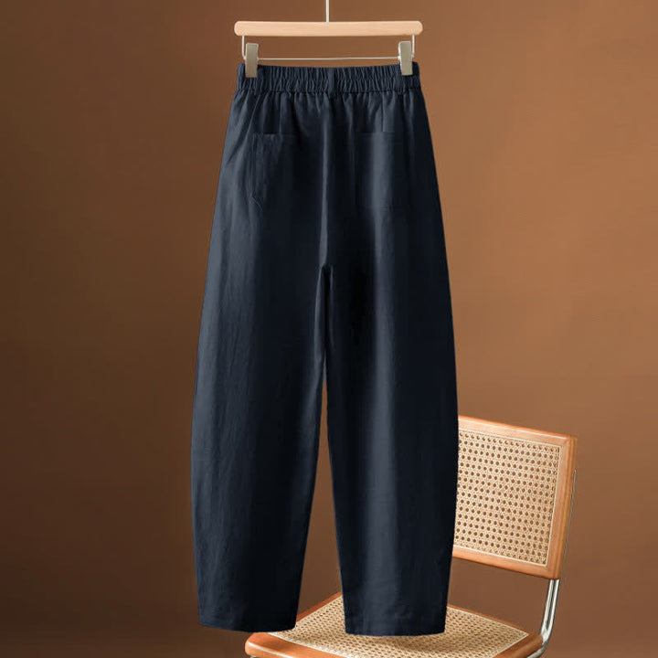 Buddha Stones Pantalon harem minimaliste d'été à boutons pour femme, uni, avec poches - Marine - US8-10，UK/AU12-14，EU40-42 (2XL) - image 19