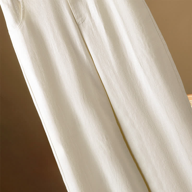Buddha Stones Pantalon harem minimaliste d'été à boutons pour femme, uni, avec poches - image 17