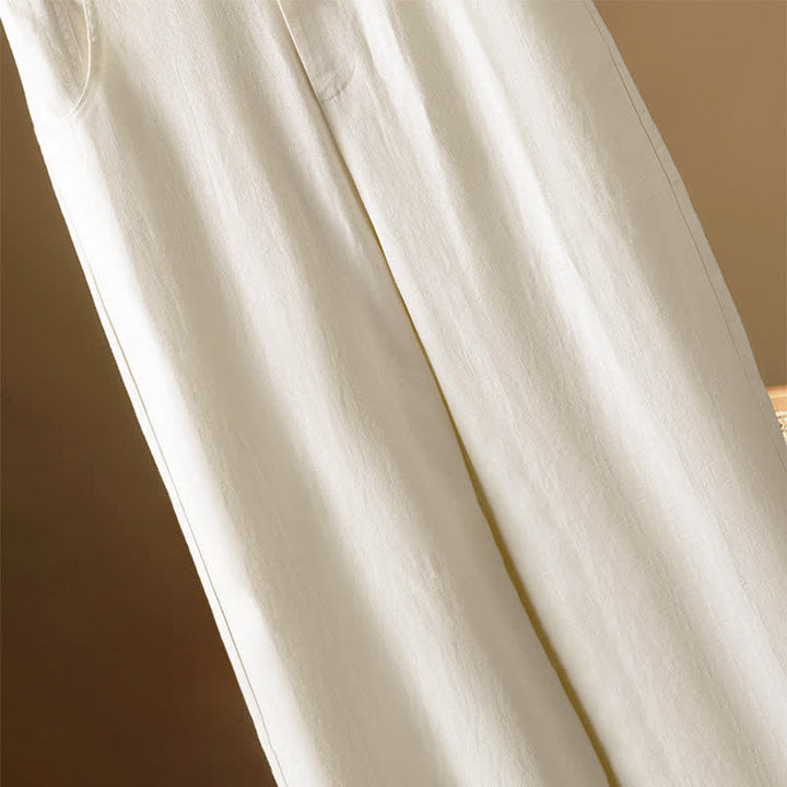Buddha Stones Pantalon harem minimaliste d'été à boutons pour femme, uni, avec poches - image 17