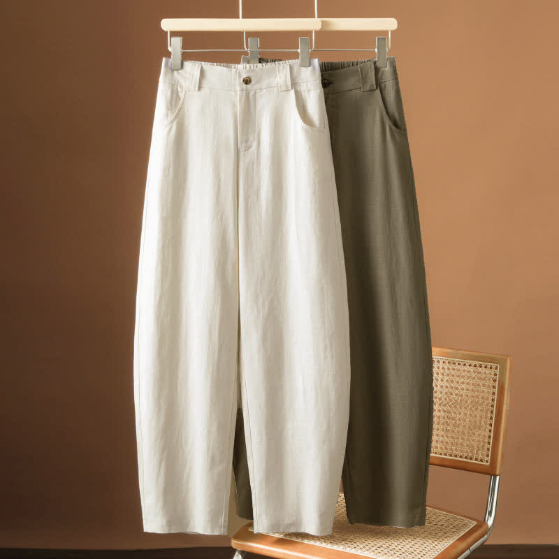 Buddha Stones Pantalon harem minimaliste d'été à boutons pour femme, uni, avec poches - image 20