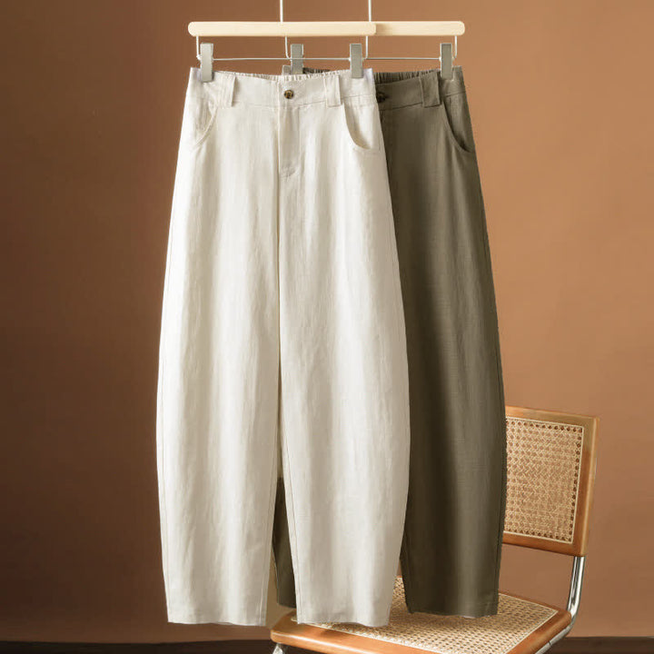 Buddha Stones Pantalon harem minimaliste d'été à boutons pour femme, uni, avec poches - image 20