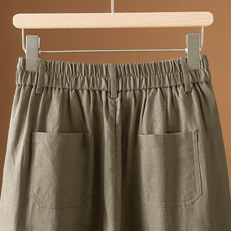Buddha Stones Pantalon harem minimaliste d'été à boutons pour femme, uni, avec poches - image 6