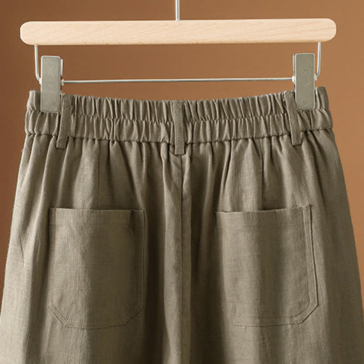 Buddha Stones Pantalon harem minimaliste d'été à boutons pour femme, uni, avec poches - image 6