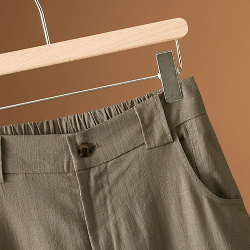 Buddha Stones Pantalon harem minimaliste d'été à boutons pour femme, uni, avec poches - image 7