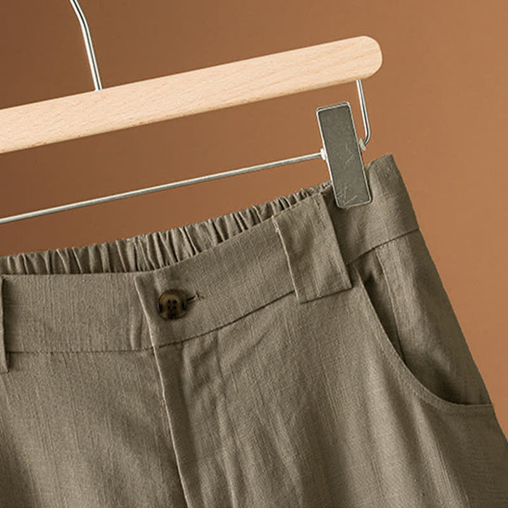 Buddha Stones Pantalon harem minimaliste d'été à boutons pour femme, uni, avec poches - image 7