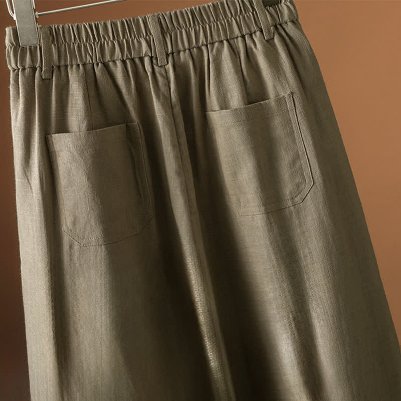 Buddha Stones Pantalon harem minimaliste d'été à boutons pour femme, uni, avec poches - image 3